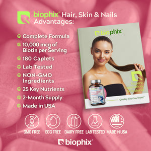 biophix Hair Skin and Nails Complex 180 Caplets with 10,000 mcg Biotin