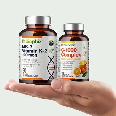 Biophix Vitamin K2 MK-7 C-1000 Bundle Hand View Bone Cardiovascular Vitamin C Kit