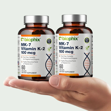 Biophix Vitamin K2 MK-7 100 mcg 60 Caps 2 Pack Hand View Bone Cardiovascular Value