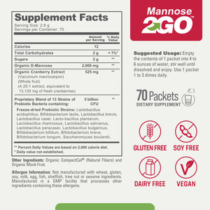 biophix Mannose2GO USDA Organic D-Mannose with Probiotics 2000 mg 70 Packets