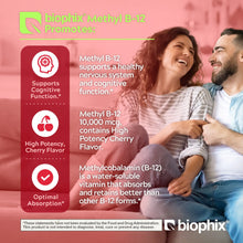 Load image into Gallery viewer, Methyl B-12 Extra Strength 10000 mcg 90 Vegan Lozenges - Cherry Flavor biophix