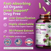 Load image into Gallery viewer, biophix Milk Thistle USDA Organic 30:1 Extract 7500 mg with Piperine 180 Veggie Capsules