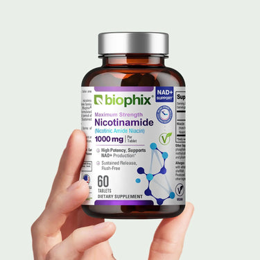 Biophix Nicotinamide 1000 mg 60 Tablets Hand View Skin Cell Repair NAD+ Precursor