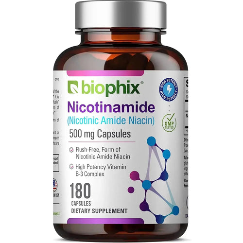 Biophix Nicotinamide 500 mg 180 Capsules - B3 Skin Antioxidants Detoxification Immune Support biophix