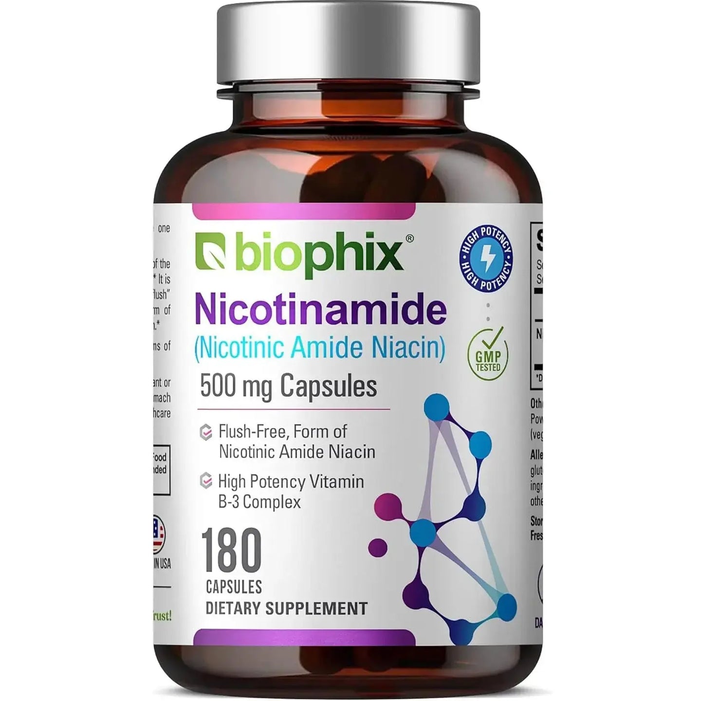 Biophix Nicotinamide 500 mg 180 Capsules - B3 Skin Antioxidants Detoxification Immune Support biophix