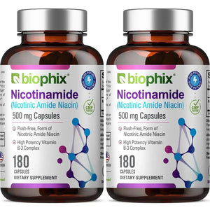 Biophix Nicotinamide 500 mg 180 Capsules 2 Pack - B3 Skin Antioxidants Detoxification Immune Support biophix