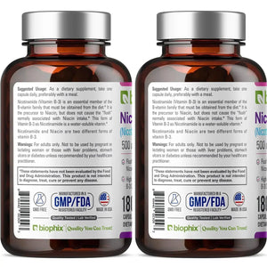 Biophix Nicotinamide 500 mg 180 Capsules 2 Pack - B3 Skin Antioxidants Detoxification Immune Support biophix