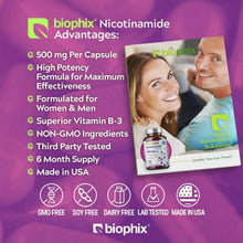 Load image into Gallery viewer, Biophix Nicotinamide 500 mg 180 Capsules - B3 Skin Antioxidants Detoxification Immune Support biophix