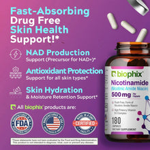 Load image into Gallery viewer, Biophix Nicotinamide 500 mg 180 Capsules - B3 Skin Antioxidants Detoxification Immune Support biophix