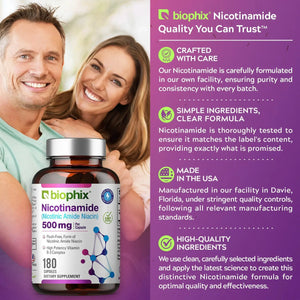 Biophix Nicotinamide 500 mg 180 Capsules - B3 Skin Antioxidants Detoxification Immune Support biophix
