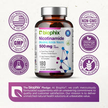 Load image into Gallery viewer, Biophix Nicotinamide 500 mg 180 Capsules - B3 Skin Antioxidants Detoxification Immune Support biophix