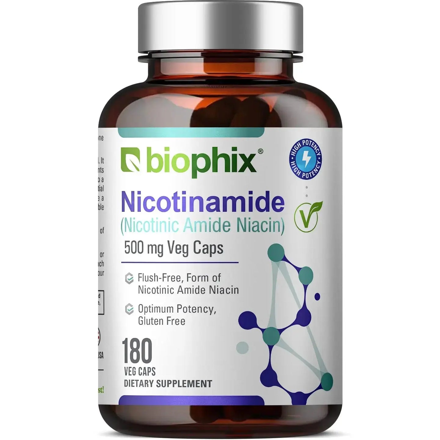 Biophix Nicotinamide 500 mg 180 Vegetarian Capsules - B3 Skin Antioxidants Detoxification Immune Support