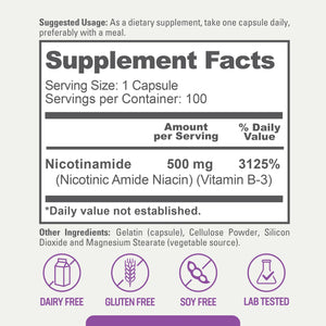 Nicotinamide 500 mg 100 Capsules - 2 Pack