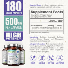 Load image into Gallery viewer, Nicotinamide 500 mg 180 Vegetarian Capsules