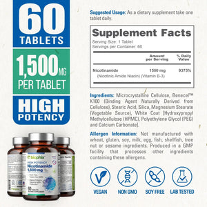 Nicotinamide Maximum Strength 1500 mg 60 Tablets biophix