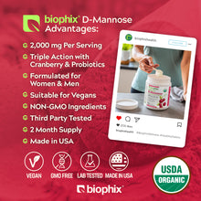 Load image into Gallery viewer, biophix Organic D-Mannose Plus Cranberry &amp; Probiotics 8 oz 226.8 g