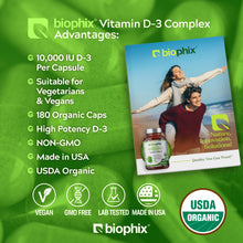 Load image into Gallery viewer, biophix Organic Vitamin D-3 Complex 10000 IU 180 Vegetarian Capsules with Turmeric