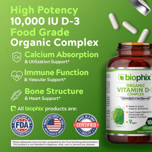 biophix Organic Vitamin D-3 Complex 10000 IU 180 Vegetarian Capsules with Turmeric