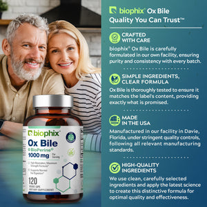 biophix Ox Bile 1000 mg with BioPerine 120 Veggie Capsules