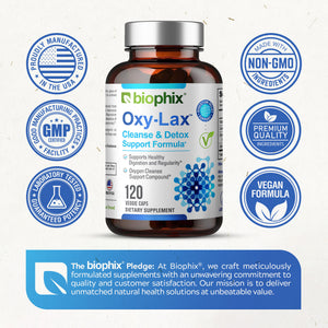 Biophix Oxy-Lax 750 mg 120 Vegetarian Capsules - Gentle Natural Stool Softener Detoxification Support