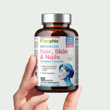 Biophix Hair Skin Nails 180 Caplets Hand View Biotin Collagen Beauty Wellness