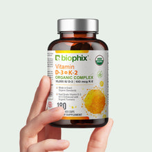 Load image into Gallery viewer, biophix Organic Vitamin D-3 K2 Turmeric 180 Vegetarian Capsules
