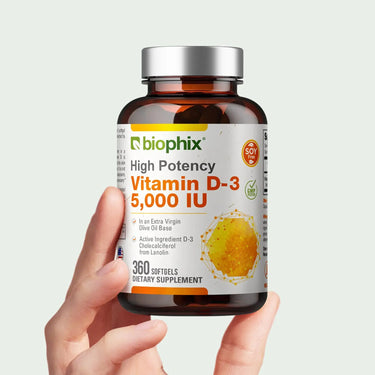 Biophix Vitamin D3 5000 IU 360 Softgels Hand View Bone Immune Seasonal Wellness