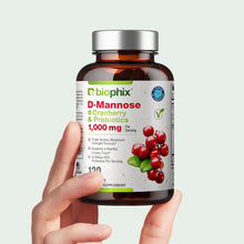 Load image into Gallery viewer, biophix D-Mannose Plus Cranberry and Probiotics 1000 mg 120 Vegetarian Capsules