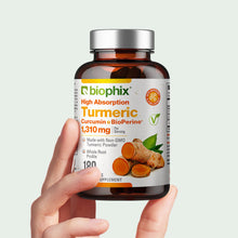 Load image into Gallery viewer, biophix Organic Turmeric Curcumin 1310 mg 180 Vegetarian Capsules with BioPerine