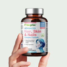 Load image into Gallery viewer, biophix Hair Skin and Nails Complex Formula 180 Caplets with Free Vitamin C-1000 30 Tablets biophix