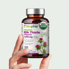 Load image into Gallery viewer, biophix Milk Thistle USDA Organic 30:1 Extract 7500 mg with Piperine 180 Veggie Capsules biophix