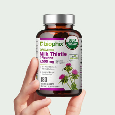 Biophix Milk Thistle 180 Vcaps Hand View 200 mg Silymarin Liver Antioxidant Support