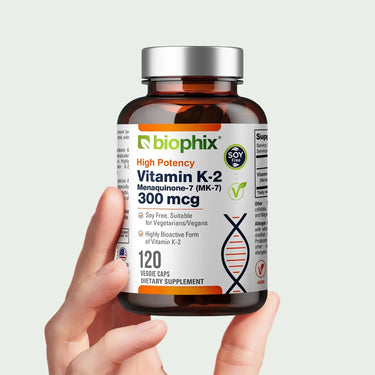 Biophix Vitamin K2 MK-7 300 mcg 120 Caps Hand View Bone Cardiovascular Arterial Health