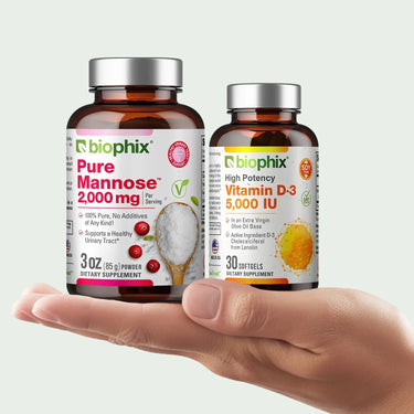 Biophix Pure D-Mannose D3 Bundle Hand View Urinary Tract Vitamin D Value Pack