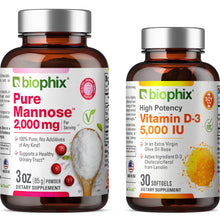 Load image into Gallery viewer, Pure Mannose Powder 2000 mg 3 oz with Free Vitamin D-3 5000 IU 30 Softgels