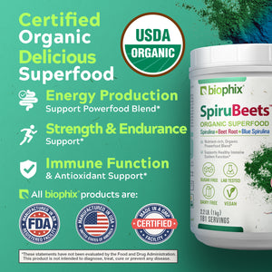 Biophix Spirubeets Organic Spirulina Beet Root Powder 2.2 lb 1 kg - Superfood Antioxidants Immune Support Heart Health