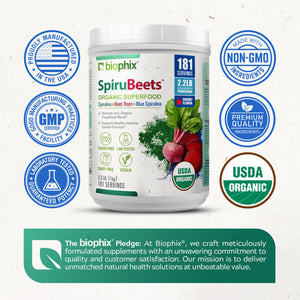 Biophix Spirubeets Organic Spirulina Beet Root Powder 2.2 lb 1 kg - Superfood Antioxidants Immune Support Heart Health