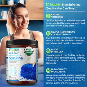 Biophix Blulina Organic Blue Spirulina Powder 10 oz 283.5 g - Detoxification Antioxidants Immune Support Superfood