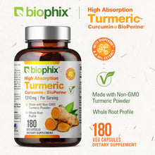 Load image into Gallery viewer, Organic Turmeric Curcumin 1310 mg 180 Vegetarian Capsules with BioPerine