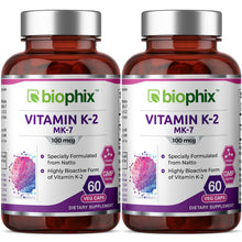 Load image into Gallery viewer, Vitamin K2 MK-7 High-Potency 100 mcg 60 Vegetarian Capsules - 2 Pack