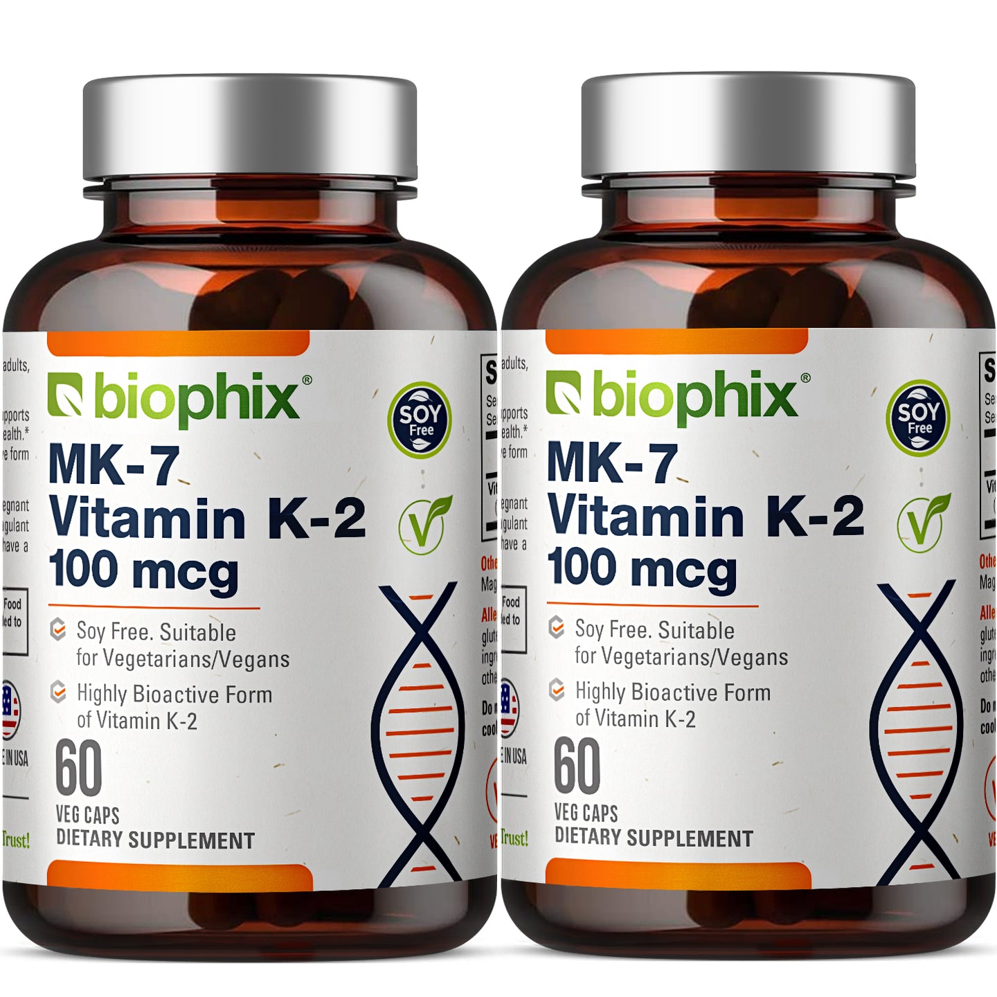 Vitamin K2 MK-7 High-Potency 100 mcg 60 Vegetarian Capsules - 2 Pack