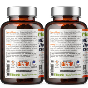 Vitamin K2 MK-7 High-Potency 100 mcg 60 Vegetarian Capsules - 2 Pack