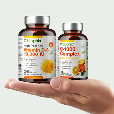 Biophix Vitamin D3 10000 IU C-1000 Bundle Hand View Bone Immune Wellness Kit