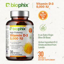 Load image into Gallery viewer, Vitamin D-3 5000 IU High-Potency 30 Softgels