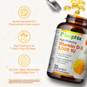 Vitamin D-3 5000 IU High-Potency 30 Softgels