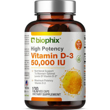 Load image into Gallery viewer, Vitamin D-3 50000 IU High-Potency 120 Vegetarian Capsules biophix