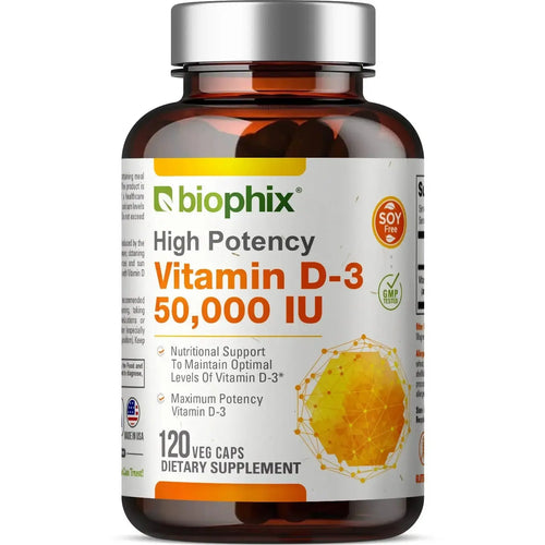Vitamin D-3 50000 IU High-Potency 120 Vegetarian Capsules biophix