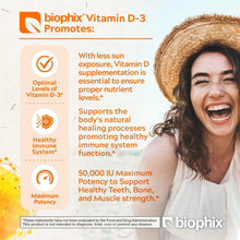 Load image into Gallery viewer, Vitamin D-3 50000 IU High-Potency 120 Vegetarian Capsules biophix
