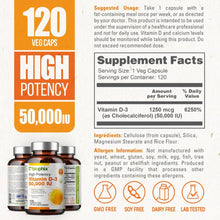Load image into Gallery viewer, Vitamin D-3 50000 IU High-Potency 120 Vegetarian Capsules biophix