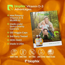 Load image into Gallery viewer, Vitamin D-3 50000 IU High-Potency 120 Vegetarian Capsules biophix